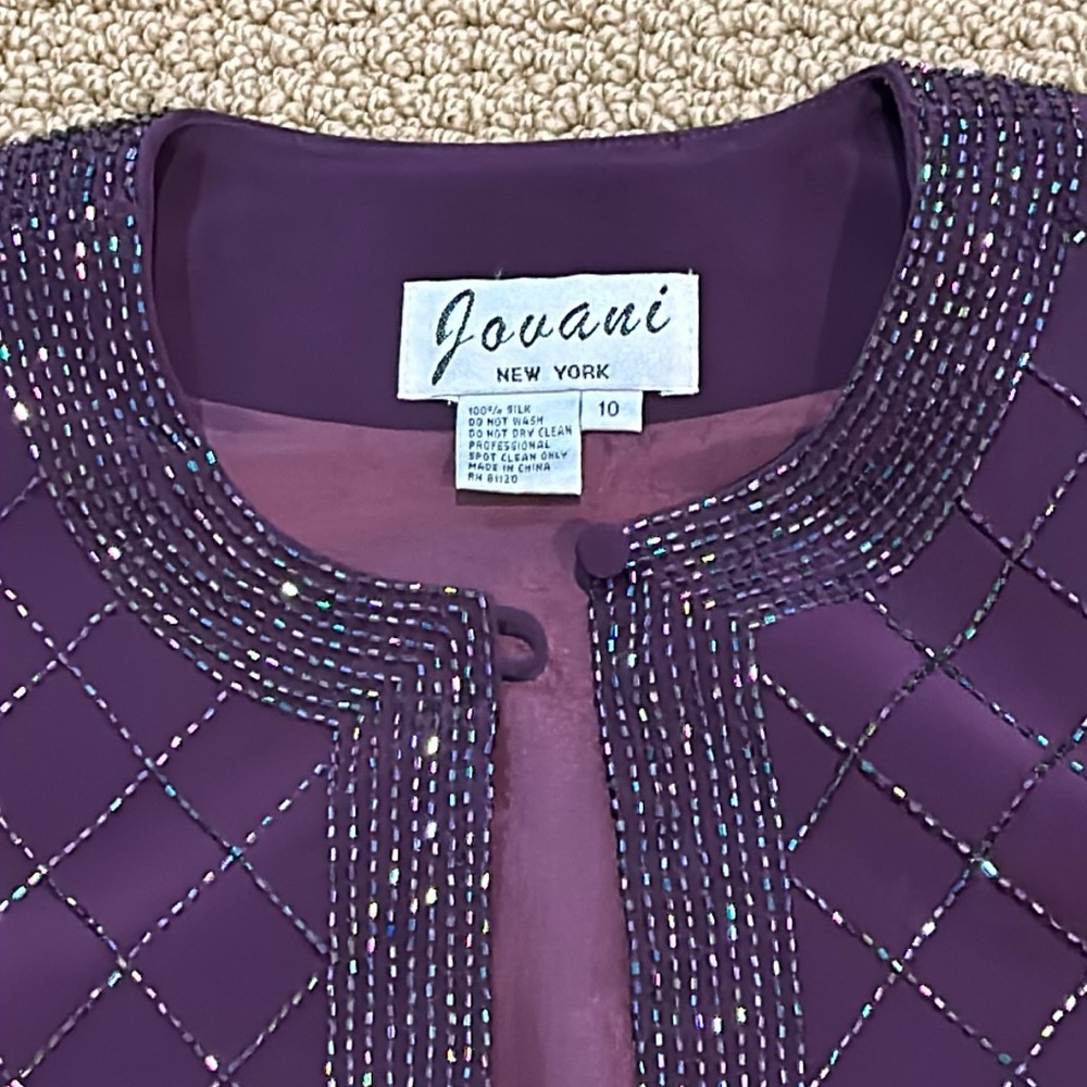 Jovani Vintage Purple Silk Beaded 3 piece Wedding Mother Dress Suit size 10 - Picture 14 of 17